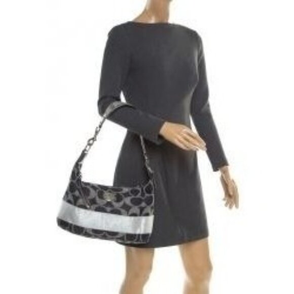 Coach Carley Signature Sufflette Denim & Leather handbag & glitter stripe accent - Picture 7 of 15